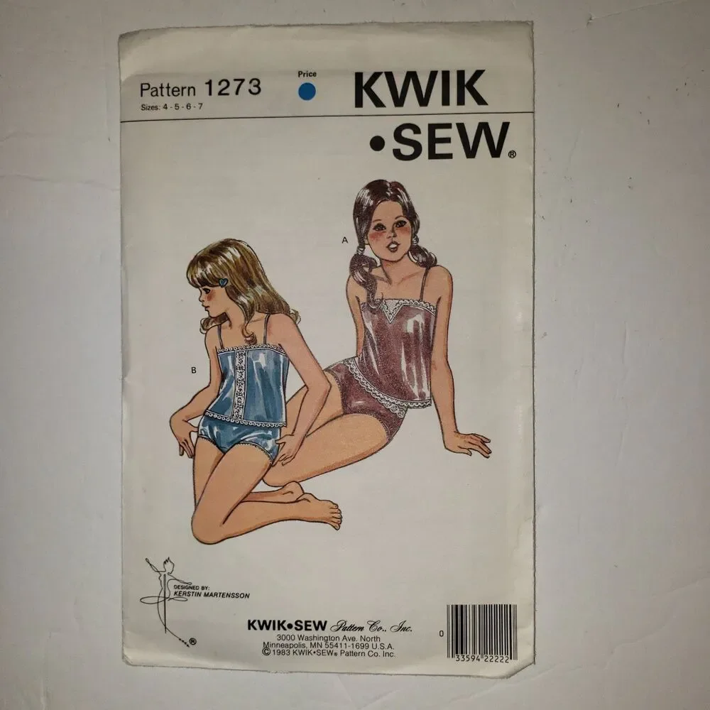KWIK SEW Pattern 1273 Girls Camisole & Hip Hugger Panties Sizes 4-7 Pattern NEW